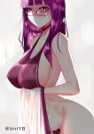  absurdres asagami_fujino blesh bottomless breasts choker glasses highres large_breasts purple_hair red_eyes towel 