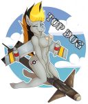  2020 aircraft anthro breasts digital_media_(artwork) equid equine female grumpy_griffin_creations hair hi_res horse living_aircraft living_machine living_vehicle looking_at_viewer machine mammal missile my_little_pony nude pony ranged_weapon simple_background smile solo text vehicle weapon wings 