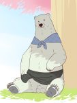  2020 3:4 anthro balls eclipsewolf fur genitals hi_res male mammal outside penis polar_bear shirokuma shirokuma_cafe sitting slightly_chubby solo ursid ursine white_body white_fur 