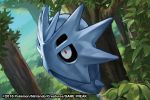  2016 creature day forest gen_2_pokemon grass match_(idleslumber) nature no_humans outdoors plant pokemon pokemon_(creature) pokemon_trading_card_game pupitar solo tree watermark 