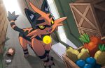  cat cat_focus claws creature food fruit full_body no_humans official_art oran_berry pinap_berry pokemon pokemon_(creature) pokemon_trading_card_game sakuma_sanosuke sitrus_berry solo tamato_berry third-party_source 