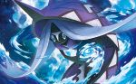  blue_eyes creature energy full_body gen_7_pokemon hasuno_(poketcg) legendary_pokemon long_hair night night_sky no_humans official_art outdoors pokemon pokemon_(creature) pokemon_trading_card_game purple_theme sky solo star_(sky) starry_sky tapu_fini third-party_source white_hair 