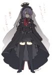  1girl alternate_costume artist_name black_dress black_legwear breasts brown_eyes cleavage closed_mouth dress expressionless eyebrows_visible_through_hair eyepatch hair_over_one_eye highres kantai_collection kotobuki_(momoko_factory) large_breasts long_sleeves looking_at_viewer messy_hair purple_hair short_hair sketch solo tenryuu_(kantai_collection) thighhighs translation_request twitter_username 