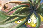  alolan_exeggutor alolan_form anesaki_dynamic black_eyes claws creature fangs gen_7_pokemon grass jumping motion_lines no_humans official_art outdoors pokemon pokemon_(creature) pokemon_trading_card_game sky solo third-party_source 