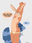  2020 absurd_res anthro blue_body blue_eyes blue_fur brown_body brown_fur digital_media_(artwork) english_text fur hi_res lagomorph leporid male mammal mokadu open_mouth procyonid rabbit raccoon rickochet simple_background stretching text 