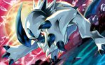  absol claws creature dutch_angle full_body full_moon gen_3_pokemon jumping looking_at_viewer moon nagimiso no_humans official_art outdoors pokemon pokemon_(creature) pokemon_trading_card_game red_eyes sky solo third-party_source 