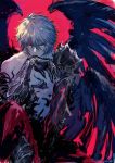  1boy armor black_wings deineisan fallen_angel granblue_fantasy lucilius_(granblue_fantasy) md5_mismatch purple_eyes white_hair wings 