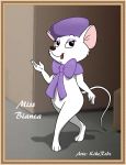  anthro clothing disney don_bluth female fur hat headgear headwear hi_res kikerodz mammal miss_bianca mouse murid murine ribbons rodent the_rescuers white_body white_fur 