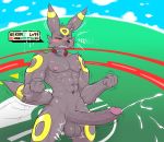  abs balls big_penis black_nose blush bodily_fluids collar cum eeveelution ejaculation erection eyes_closed flexing fur genital_fluids genitals grey_body grey_fur hands-free hi_res keron male muscular nintendo nipples orgasm penis pok&eacute;mon pok&eacute;mon_(species) pvt._keron red_eyes solo umbreon vein veiny_penis video_games 