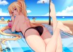  4girls :p artoria_pendragon_(all) ass barefoot beach blonde_hair blue_sky breasts cloud day fate/grand_order fate_(series) helena_blavatsky_(fate/grand_order) jeanne_d&#039;arc_(alter_swimsuit_berserker) jeanne_d&#039;arc_(fate)_(all) jeanne_d&#039;arc_(swimsuit_archer) long_hair looking_at_viewer lying medium_breasts multiple_girls mysterious_heroine_xx_(foreigner) ocean on_stomach one-piece_swimsuit outdoors ponytail ppshex purple_eyes sand sky swimsuit tongue tongue_out 