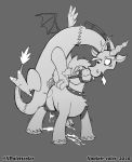  anal animal_genitalia bodily_fluids cum cutie_mark digital_media_(artwork) discord_(mlp) dragon equid equine friendship_is_magic genital_fluids genitals hi_res horse ijpalette-color male mammal monochrome my_little_pony penis pony reptil 