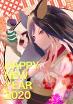  1girl 2020 absurdres animal_ears black_hair brown_eyes floral_print from_side happy_new_year highres japanese_clothes kimono looking_at_viewer new_year summer_wars t.k.c tagme white_kimono 