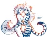  2020 anthro blush breast_size_difference breast_squish breasts breasts_frottage canid canine casual_nudity chest_tuft conditional_dnp digital_media_(artwork) duo eye_contact face_to_face felid feline felis female female/female flora_(twokinds) fur hair hand_on_hip hug hybrid kathrin_vaughan keidran looking_at_another mammal nude pantherine side_boob side_view simple_background sketch smile spots spotted_body spotted_fur squish striped_body striped_fur stripes tailwag tiger tom_fischbach tuft twokinds webcomic white_background 