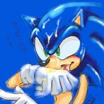  anthro blue_hair cum cum_on_face gloves green_eyes hair hedgehog licking male mammal manaita sega solo sonic_(series) sonic_team sonic_the_hedgehog tailwag tongue tongue_out 