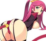  anal anal_object_insertion anal_tail ass bent_over blush breasts butt_plug fake_tail garter_belt green_eyes gunxsword large_breasts looking_back object_insertion panties pink_hair ponytail priscilla_(gunxsword) red_panties sideboob sikorsky solo tail thighhighs thighs underwear 