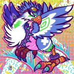  1:1 2020 abstract_background absurd_res avian beak chocobo clothing feathers feral final_fantasy hi_res megawolf77 multicolored_beak multicolored_body multicolored_feathers orange_beak pink_clothing solo square_enix talons video_games white_body white_feathers 