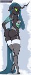  anthro arthropod bedroom_eyes big_breasts big_butt breasts butt changeling clothing female friendship_is_magic garter_belt garter_straps longtailshort looking_back my_little_pony narrowed_eyes nipples queen_chrysalis_(mlp) rear_view seductive solo translucent translucent_clothing 