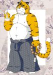  2012 anthro belly bottomwear clothing felid hi_res humanoid_hands kemono male mammal moobs navel nipples overweight overweight_male pantherine pants solo tanutronik753_k tiger 