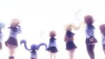  6+girls ahoge arms_behind_back black_legwear black_sailor_collar black_skirt blonde_hair brown_hair brown_sweater character_request commentary_request facing_away from_behind hair_ornament hair_scrunchie hands_together inose_mai kneehighs koisuru_asteroid konohata_mira long_hair manaka_ao morino_mari multiple_girls own_hands_together pleated_skirt ponytail prehensile_hair purple_hair revision sailor_collar sakurai_mikage school_uniform scrunchie serafuku shirosato shirt simple_background skirt sweater thighhighs translation_request twintails very_long_hair white_background white_shirt yellow_scrunchie 