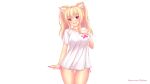  animal_ears blonde_hair erect_nipples fang fast-runner-2024 original shirt tiffy twintails watermark white 