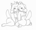  anthro big_breasts black_and_white bottomless breasts butt clothed clothing crazymacyo duo female hair hi_res looking_at_viewer mammal monochrome tem temmie_(undertale) undertale video_games 