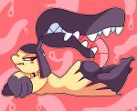  2019 big_butt butt female hi_res humanoid kyaramerucocoa licking lips looking_back lying mawile nintendo on_front pink_lips pok&eacute;mon pok&eacute;mon_(species) red_eyes self_lick sharp_teeth side_view solo teeth tongue tongue_out video_games 
