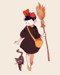  1boy :3 animalization backlighting bag black_cat black_dress bow broom cat cosplay crossdressing dress eye_contact hair_bow hair_ornament hairband half-closed_eyes hand_up holding holding_broom jiji_(majo_no_takkyuubin) jiji_(majo_no_takkyuubin)_(cosplay) kiki kiki_(cosplay) looking_at_another looking_to_the_side lya_(16335575) majo_no_takkyuubin male_focus matsuno_ichimatsu matsuno_todomatsu open_mouth osomatsu-kun osomatsu-san outstretched_arm pink_background red_bow red_hairband shoes shoulder_bag simple_background sleeves_past_elbows smile studio_ghibli walking yellow_bag yellow_footwear 