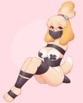  animal_crossing anthro bdsm big_butt blush bodily_fluids bondage bound breasts butt canid canine canis convenient_censorship domestic_dog female fur hair hi_res imminent_sex isabelle_(animal_crossing) looking_at_viewer mammal negitives nintendo nude pink_background red_eyes shih_tzu simple_background sitting solo sweat tape toy_dog video_games yellow_body yellow_fur 