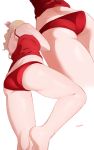  1girl arm_up artist_name ass blonde_hair commentary cropped_legs english_commentary highres leg_up long_hair midriff multiple_views original panties red_camisole red_panties ryusei_hashida signature simple_background skindentation standing underwear underwear_only white_background 