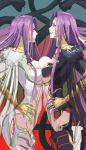  2girls breast_contest breast_press breasts dual_persona fate/grand_order fate_(series) gorgon_(fate) hands_on_hips large_breasts long_hair moruga multiple_girls profile purple_hair symmetrical_docking 