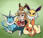  3_toes 4_fingers bad_guy_cafe blue_body blue_skin brown_body brown_eyes brown_fur crossover eeveelution fingers flareon fur group hi_res jolteon lagomorph leporid mammal nintendo ocerydia_zoona orange_body orange_fur pok&eacute;mon pok&eacute;mon_(species) rabbit tan_body tan_fur toes vaporeon video_games yellow_body yellow_fur ziegelzeig 