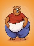  3:4 ambiguous_gender belly big_belly canid canine canis clothed clothing domestic_dog featherhead hi_res mammal morbidly_obese obese overweight solo standing 