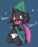  &lt;3 2020 ? anthro blush bovid briefs caprine clothing clothing_lift deltarune english_text eyewear glasses goat hat headgear headwear kneeling looking_at_viewer male mammal mei_(artist) navel open_mouth ralsei robe scarf solo text underwear video_games young 