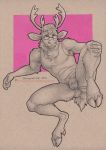  2019 5_fingers anthro antlers armpit_hair blitzthedurr body_hair bulge butt cervid cervine chewycuticle clothed clothing cloven_hooves ear_piercing ear_ring eyewear fingers glasses hooves horn jockstrap looking_at_viewer male mammal patreon piercing shirt solo tank_top topwear underwear 