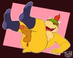  5:4 anthro anus bowser_jr. clothed clothing erection genitals hair hi_res koopa legwear male mammal mario_bros nails nintendo penis scalie simple_background slightly_chubby socks solo teeth timidwithapen tongue video_games 