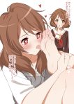  ashisaiko barefoot brown_serafuku feet foot_grab foot_licking foot_worship hibike!_euphonium highres kitauji_high_school_uniform licking oumae_kumiko pov_feet saliva school_uniform soles toe_sucking toenails toes yuri 