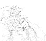  anthro bed black_and_white boss_lamb_(hladilnik) bovid caprine cuddling domestic_sheep equid equine furniture hi_res hladilnik mammal monochrome nude sheep zebra zebra_dad_(hladilnik) 