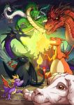  breathing_fire brown_eyes charizard claws commentary creature dragon dragon_ball english_commentary eye_contact falkor fiery_tail fire flame flying gen_1_pokemon green_eyes haku_(sen_to_chihiro_no_kamikakushi) horns how_to_train_your_dragon looking_at_another looking_at_viewer maleficent mulan mushu_(disney) no_humans on_shoulder outdoors pokemon_(creature) red_eyes risachantag sen_to_chihiro_no_kamikakushi signature sitting sky sleeping_beauty smaug spyro_(series) spyro_the_dragon standing tail the_hobbit the_neverending_story toothless watermark web_address wings yellow_eyes 