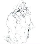  2020 abs anthro armor biceps black_and_white bovid bovine bulge cattle clothed clothing darkgem facial_piercing fur headgear helmet horn male mammal melee_weapon monochrome muscular muscular_male nipples nose_piercing pecs piercing portrait sketch solo standing sword three-quarter_portrait triceps underwear weapon 