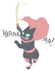  ameb-stuff angry black_body black_fur cape cartoon_network charging clothing digitigrade domestic_cat felid feline felis fur green_eyes katana male mammal mao_mao:_heroes_of_pure_heart melee_weapon paws sheriff_mao_mao_mao sword weapon 