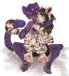  2020 4_toes 5_fingers anthro black_hair digital_media_(artwork) eyebrows eyelashes felid fingers gimka hair hi_res male mammal nude pantherine pawpads purple_hair smile tiger toes 