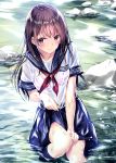  bra kobayashi_chisato see_through seifuku skirt_lift wet wet_clothes 