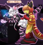 2018 absurd_res anthro anthro_on_anthro anthro_penetrated anthro_penetrating anthro_penetrating_anthro arcade balls belt black_body black_bottomwear black_clothing black_footwear black_fur black_horn black_nose black_topwear bottomwear cammy_the_sylveon clothed clothing crop_top dialogue dragon duo_focus eeveelution english_text erection felino footwear fur gastropod genitals group hair hair_over_eyes hi_res horn humanoid_genitalia humanoid_penis interspecies legwear looking_back looking_down male male/male male_penetrated male_penetrating male_penetrating_male mitchell_(felino) mollusk nintendo obscured_eyes orange_body orange_hair orange_scales pants_down partially_clothed pattern_clothing pattern_legwear penetration penis pink_body pink_eyes pink_fur pok&eacute;mon pok&eacute;mon_(species) public purple_bottomwear purple_clothing raised_leg red_body red_scales reptile scales scalie shirt snail speech_bubble stockings straw_(character) striped_body striped_clothing striped_legwear striped_scales striped_stockings stripes sylveon text topwear video_games white_balls white_body white_fur white_hair white_penis yellow_balls yellow_body yellow_penis yellow_scales 