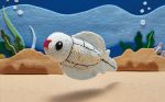  amigurumi_(medium) asako_ito black_eyes commentary creature english_commentary fish fish_focus from_side gen_5_pokemon multiple_sources nature official_art outdoors photo pokemon_(creature) profile seaweed third-party_source tynamo underwater water 