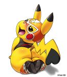  anthro butt clothed clothing cosplay_pikachu_(costume) female gillpanda lkiws looking_at_viewer looking_back nintendo pants_down partially_clothed pikachu pikachu_libre pok&eacute;mon pok&eacute;mon_(species) signature solo video_games 