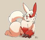  2019 all_fours bedroom_eyes erection fur genitals hi_res male narrowed_eyes nintendo penis pok&eacute;mon pok&eacute;mon_(species) raburigaron red_eyes seductive solo video_games white_body white_fur zangoose 