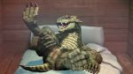  2020 3d_(artwork) anthro bed claws digital_media_(artwork) fangs female furniture genitals glitched_securitron hand_on_thigh hi_res lizard on_bed presenting pussy quake reptile scalie seductive solo sorlag source_filmmaker spread_legs spreading video_games 