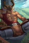  2020 abs anthro armor blonde_hair clothing dragon drum_bunker_dragon future_card_buddyfight genitals hair headgear helmet hi_res inkudoragoon male muscular nipples pussy scalie solo 