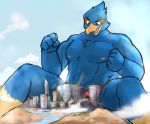  anthro avian bird city clothed clothing falco_lombardi growth macro male nintendo sitting solo speedo star_fox swimwear topless tribdinosaur video_games 