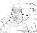  anthro bdsm black_and_white blindfold bondage boss_lamb_(hladilnik) bound bovid caprine domestic_sheep duo equid equine female hladilnik knife knife_play male male/female mammal monochrome nude sheep submissive submissive_male text zebra zebra_dad_(hladilnik) 